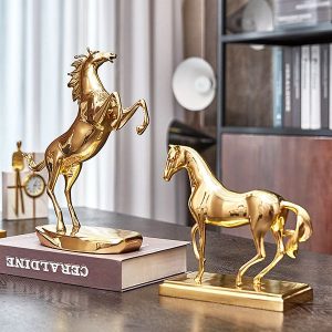 Tượng Ngựa Đồng Mạ Vàng Decor QTV011