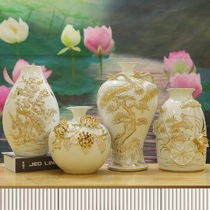 Bình Tài Lộc Đắp Nổi Vẽ Vàng “4 Mùa Viên Mãn”
