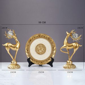 Set decor trang trí cặp hươu la và đĩa ngọc KS066