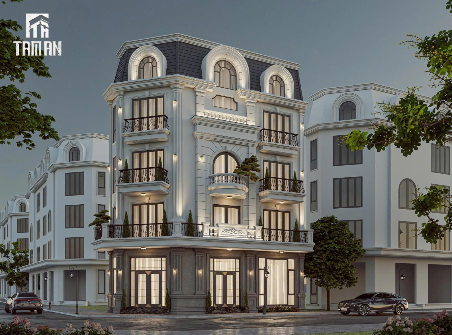 Ngôi nhà nổi bật trên con phố về đêm