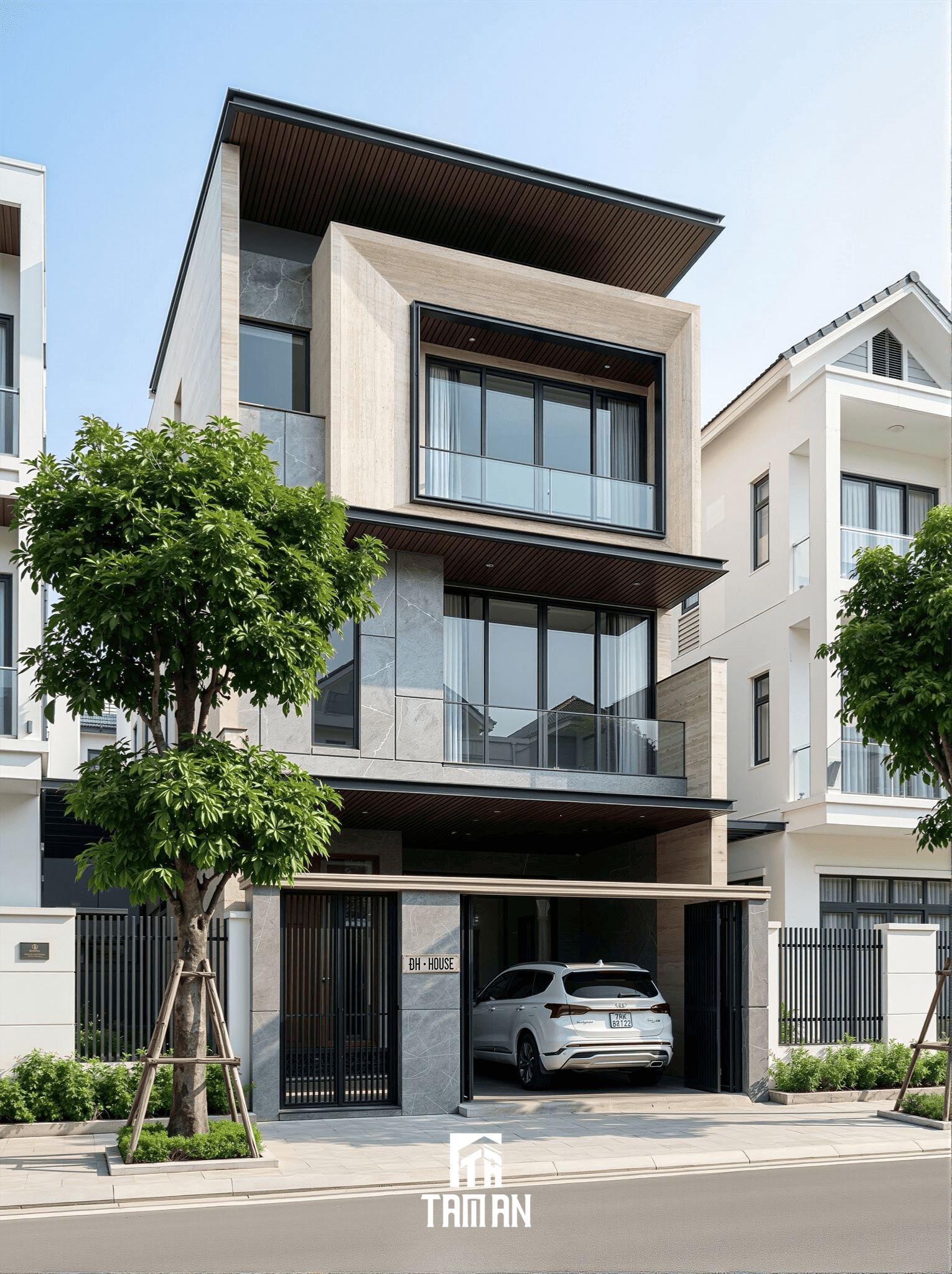 Hệ mái và cổng rào được xử lý khéo léo 