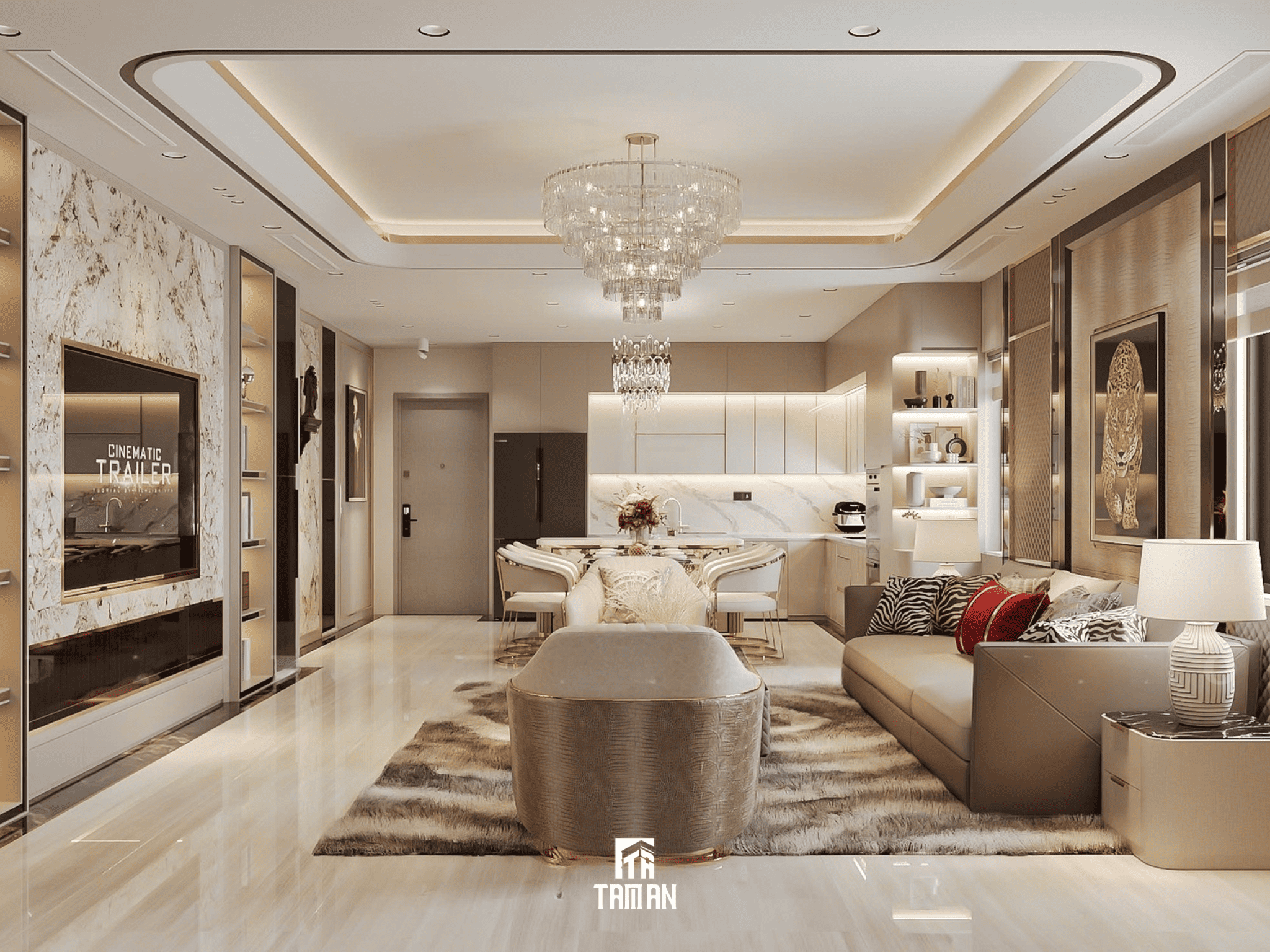 Ánh sáng được tính toán kỹ lưỡng qua hệ thống gương và đèn chiếu, làm tôn vinh mọi chi tiết nội thất 