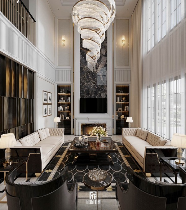 Kiến trúc thông tầng giúp tạo độ mở không gian và khiến căn nhà thêm phần bề thế