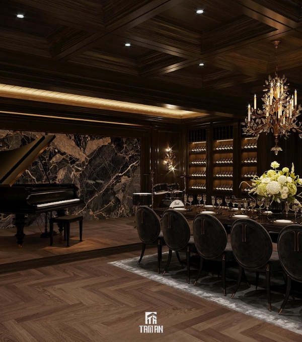 Không gian tủ rượu và bàn ăn nâng tầm đẳng cấp của ngôi nhà