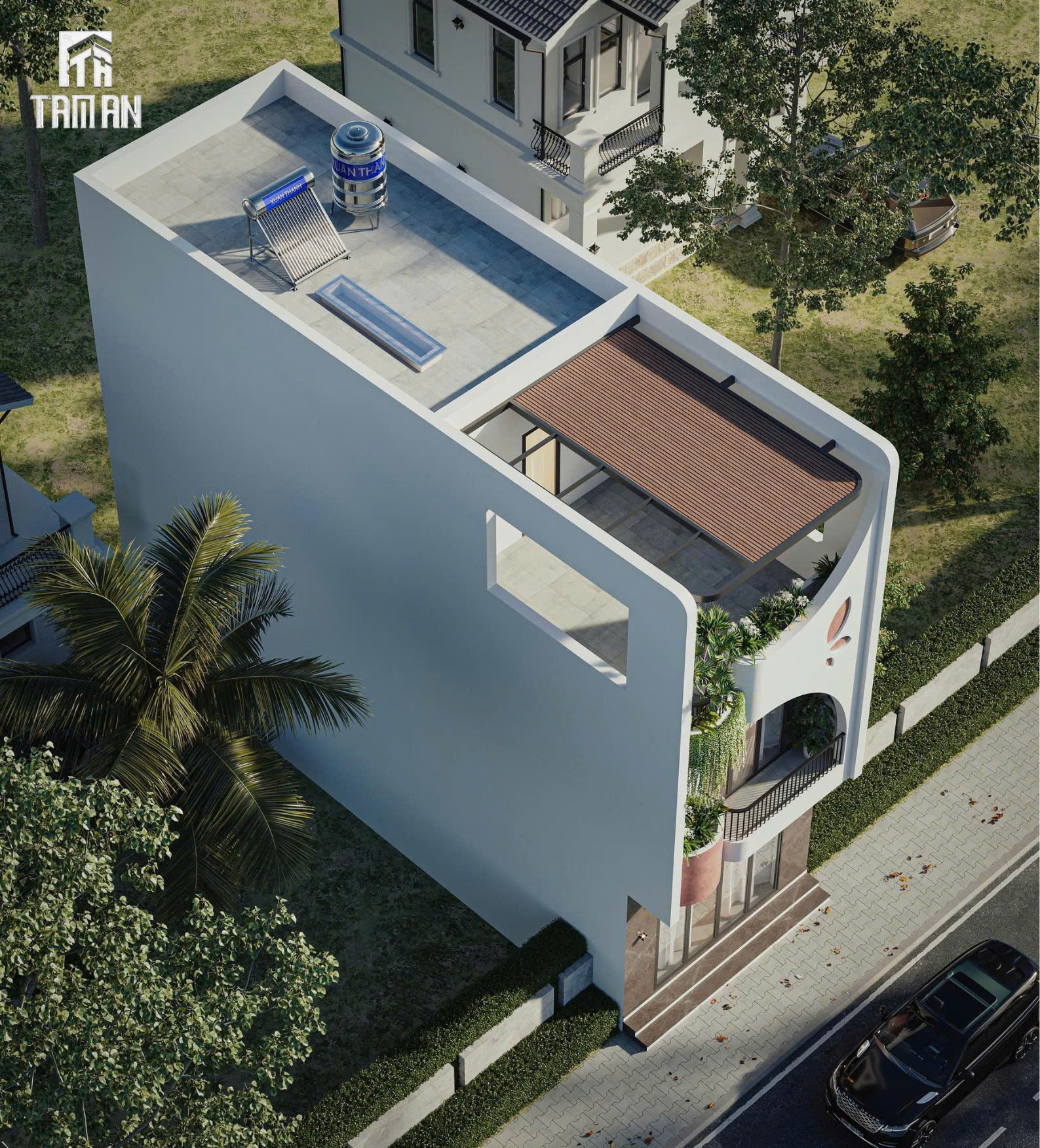 Sân thượng là nơi gia chủ thư giãn giữa khoảng xanh thiên nhiên