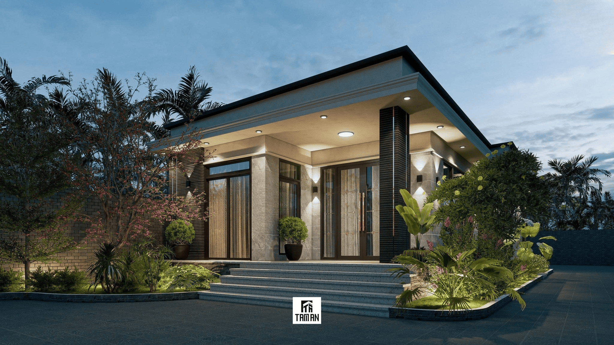 Vẻ đẹp của ngôi nhà về tối nhờ vào hệ thống đèn được bố trí phù hợp