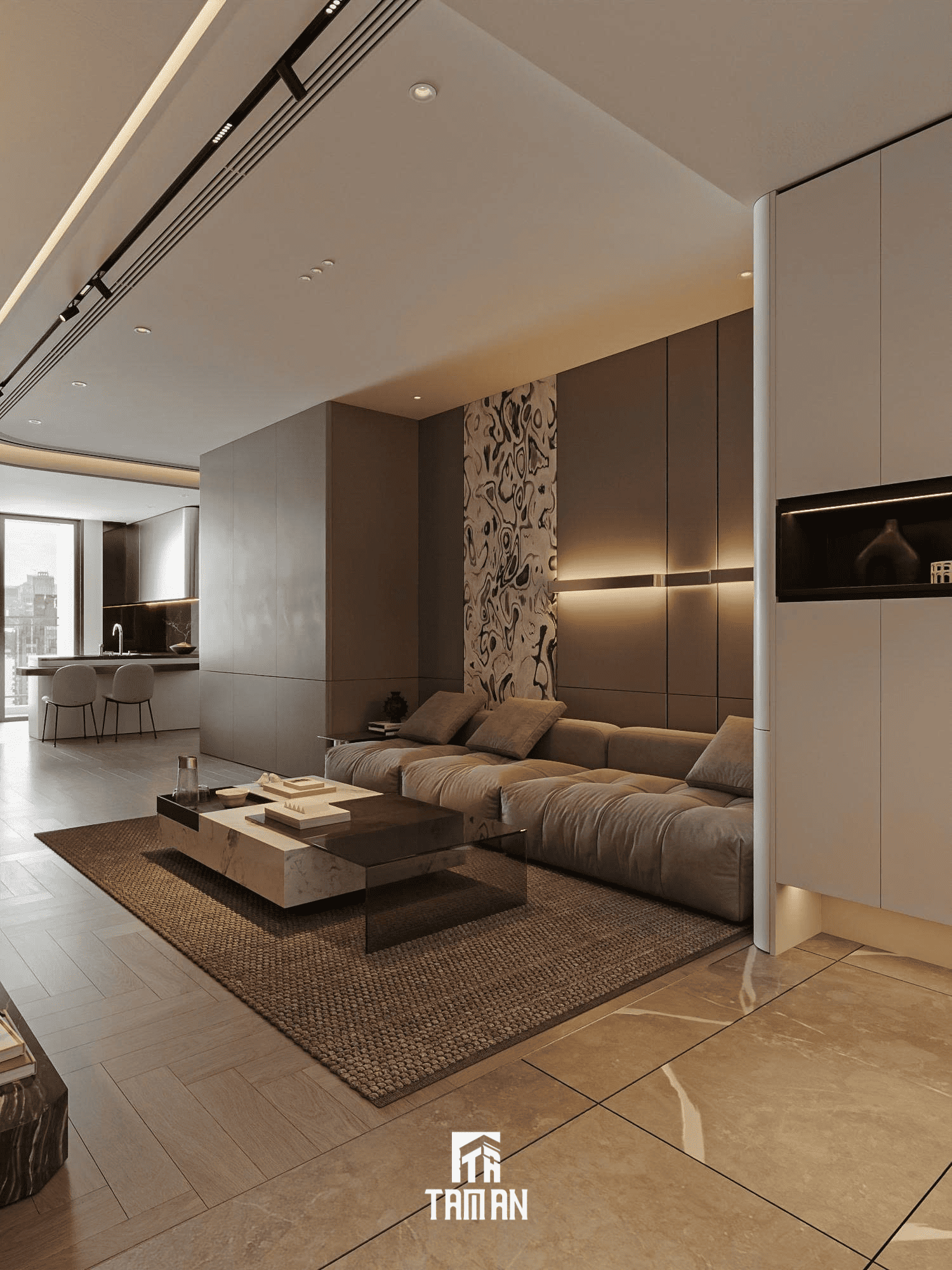 Sắc xám, nâu, be tạo nên độ tĩnh của không gian