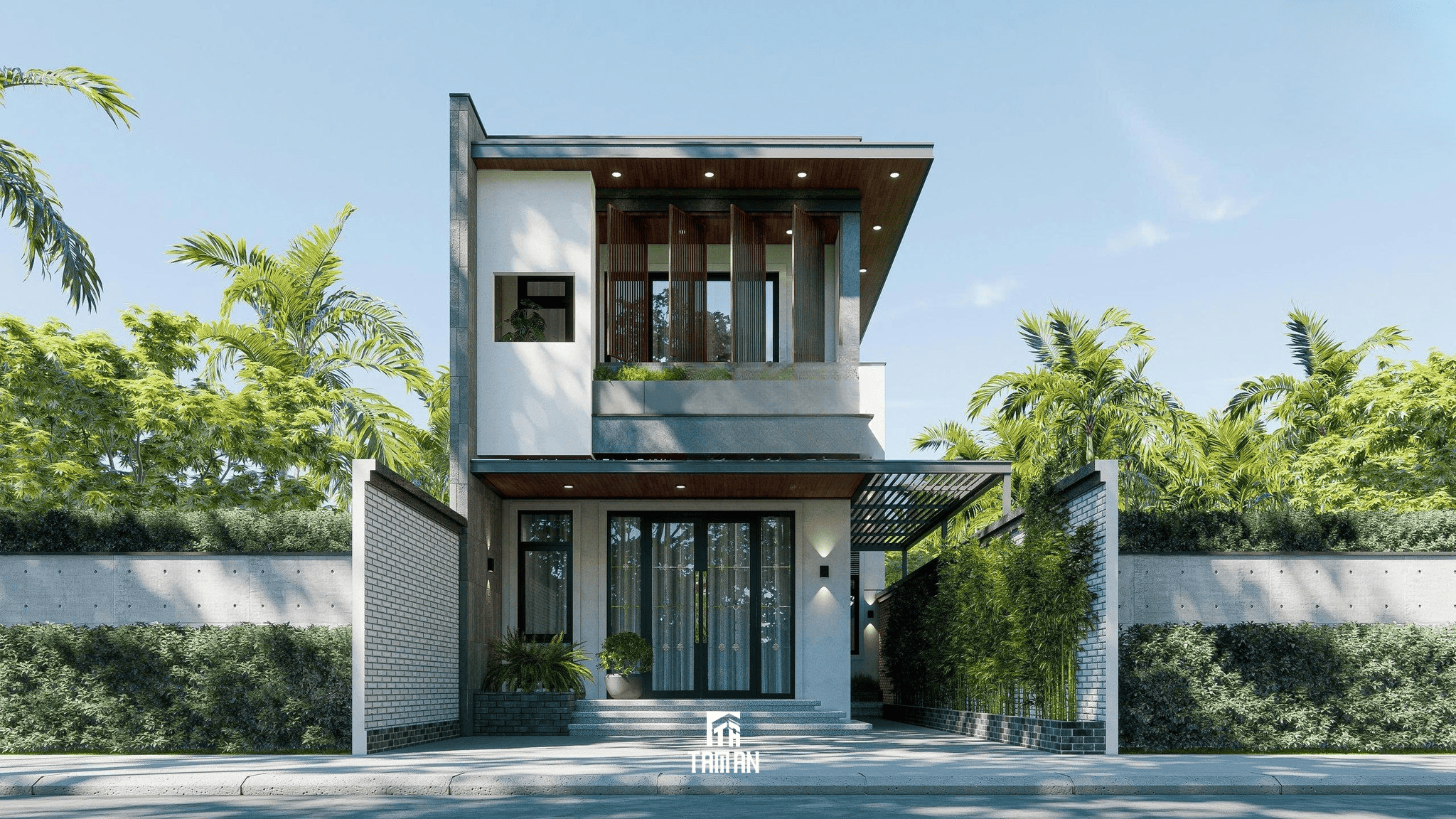 Ngôi nhà được thiết kế theo phong cách hiện đại, lấy những khối hình làm trọng tâm kiến trúc